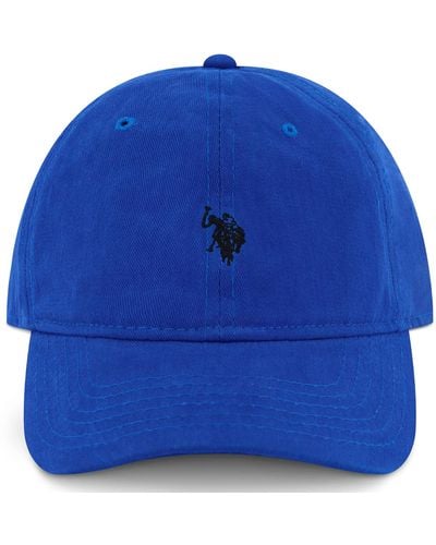 U.S. POLO ASSN. Mens Washed Twill Cotton Adjustable Hat With Pony Logo And Curved Brim Baseball Cap - Blue
