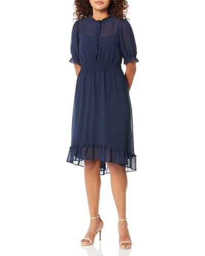 Kensie Crepe Chiffon Midi Dress - Blue