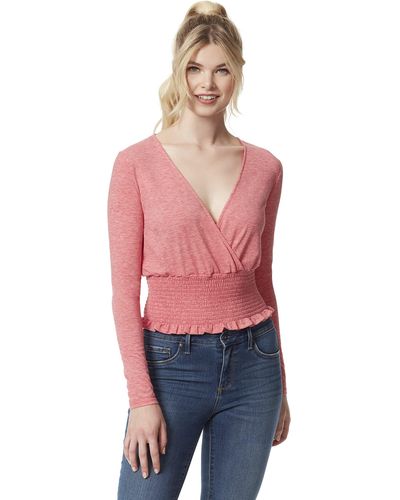 Jessica Simpson S Dylan V Neck Smocked Pullover Top Pink S - Red
