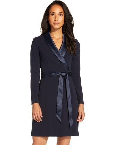 Adrianna Papell Knit Crepe Tuxedo A-line Dress - Blue