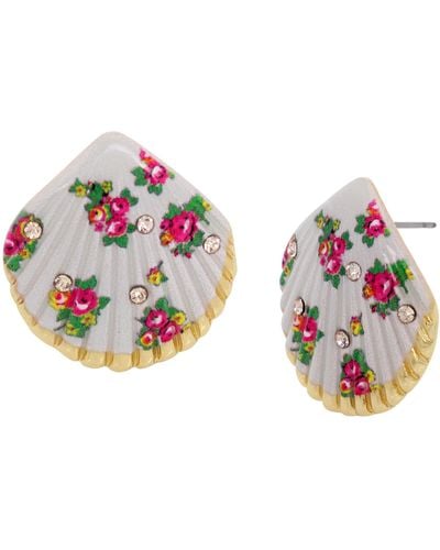 Betsey Johnson S Floral Shell Button Earrings - Multicolor