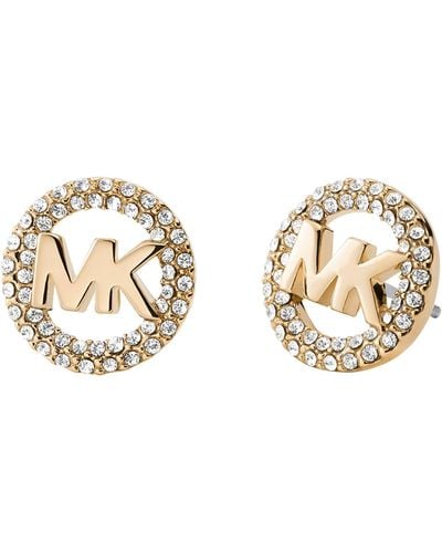 Michael Kors Brass And Pavé Crystal Mk Logo Stud Earrings For - Metallic