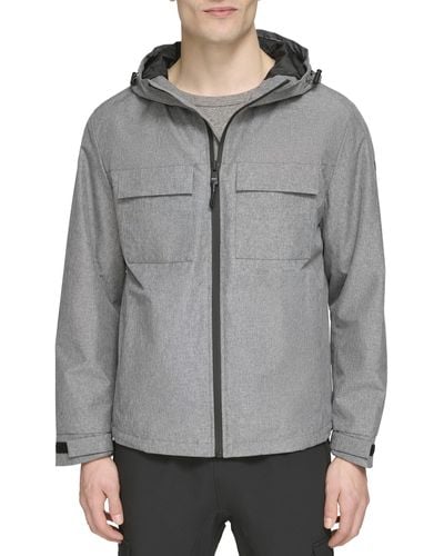 DKNY Performance Tech Hooded Modern Storm Coat - Gray