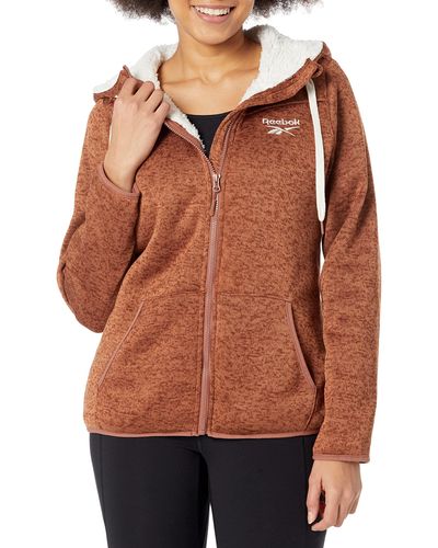 Reebok Sherpa Lined Sweater Fleece Jacket - Brown