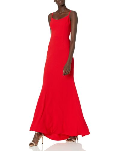 Dress the Population Jodi Sleeveless Solid Stretch Basic Long Gown Dress Dress - Red
