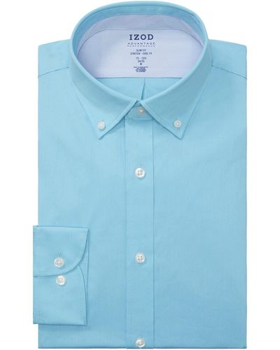 Izod Dress Shirt Slim Fit Stretch Fx Cooling Collar Solid - Blue
