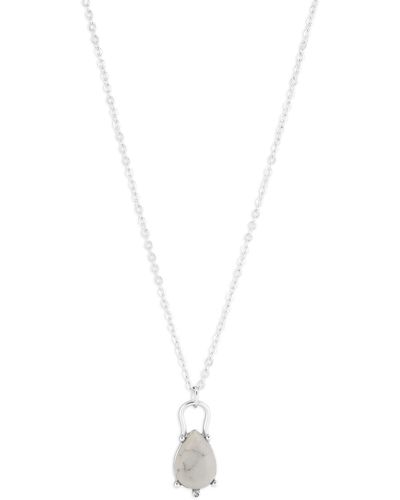 Lucky Brand Set Stone Pendant Necklace,silver,one Size - White
