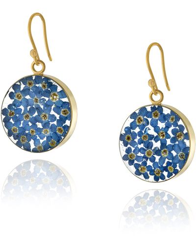 Amazon Essentials 14k Gold Over Sterling Silver Pressed Flower Circle Drop Earrings - Blue