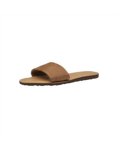 Volcom Womens Simple Synthetic Leather Strap Slide Sandal - Brown