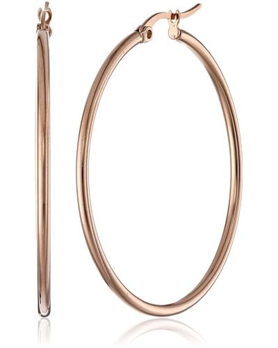 Amazon Essentials Rose Gold Plated Stainless Steel Rounded Tube Hoop Earrings - Metallic