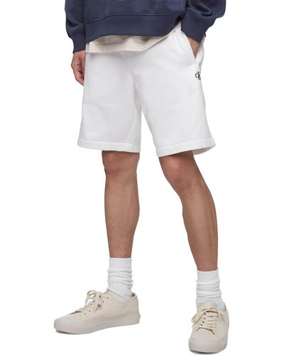 Calvin Klein Monogram Logo Fleece Shorts - White