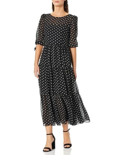 Eliza J Long Sleeve Polka Dot Maxi Dress - Black