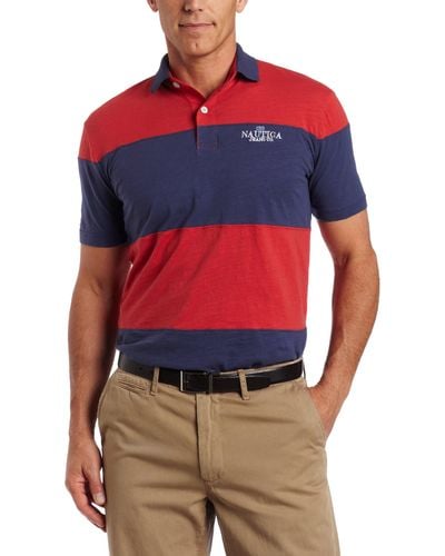 Nautica Jeans Yarn Dyed Striped Polo - Red
