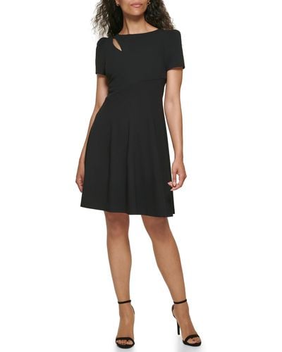 DKNY Short Length Scuba Crepe Jewel Neck Dress - Black
