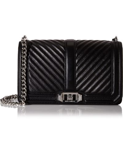 Rebecca Minkoff Womens Chevron Quilted Love Crossbody Handbag - Black