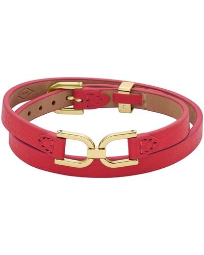 Fossil Heritage D-link Pink Leather Bracelet - Red