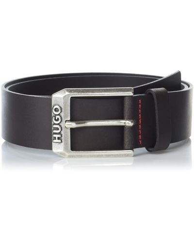 BOSS Hugo Logo Buckle Leather Belt - Black