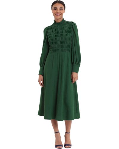 Donna Morgan Smocked Bodice & Collar Midi Dress - Green