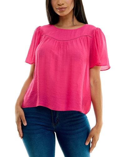 Nanette Lepore Womens Flutter Sleeve Top With Faggoting Details Shirt - Pink