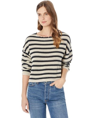 Lucky Brand Pointelle Stripe Sweater - Gray