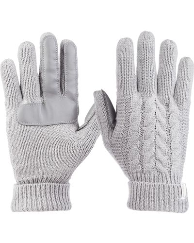 Isotoner Smartouch Solid Triple Cable Knit Glove With Palm Patches - Gray