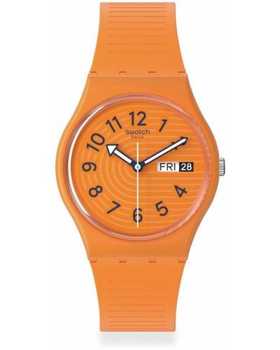 Swatch Casual Orange Watch Stainless Steel Quartz Trendy Lines In Sienna