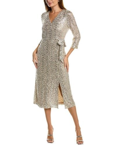 Anne Klein Sequin Wrap Midi Dress - Natural