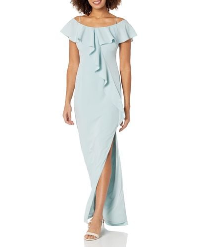 Adrianna Papell Ruffled Dress With Cold Shoulder Sleeves - Blue
