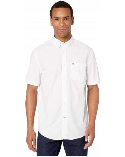 Tommy Hilfiger Big And Tall Button Down Short Sleeve Shirt Maxwell - White