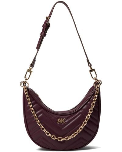 Anne Klein Quilted Crescent Shoulder Bag With Swag Chain - Purple