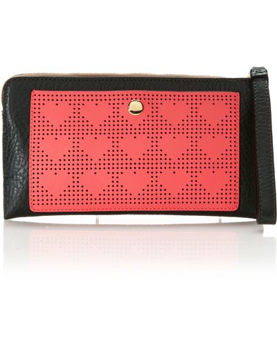 Orla Kiely Punched Love Heart Flat Zip Purse - Red