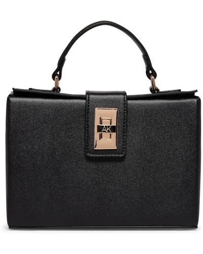 Anne Klein Convertible Box Bag With Ak Enamel Turn Lock - Black