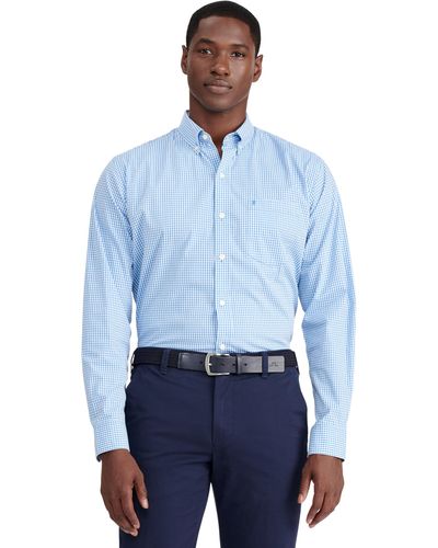 Izod Classic Performance Comfort Long Sleeve Gingham Button Down Shirt - Blue