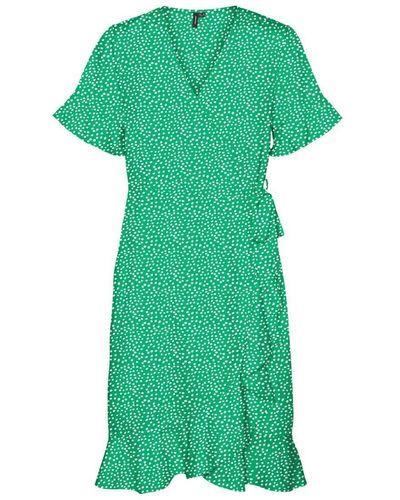 Vero Moda Vmhenna 2/4 Wrap Frill Dress Wvn Noos - Green