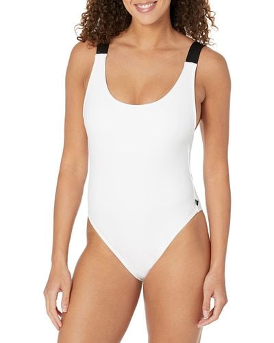 Calvin Klein Standard Logo Elastic Straps Low-cut Back Removable Cups One Piece - White