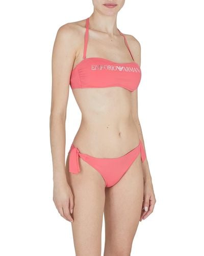 Emporio Armani Logo Lover Band and Bow Brazilian Bikini Set - Pink