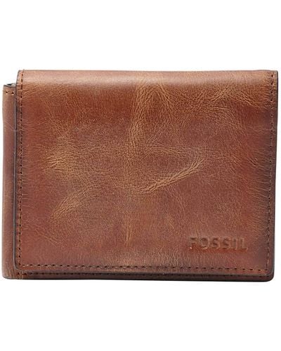 Fossil Derrick Leather Rfid-blocking Execufold Trifold Wallet - Brown