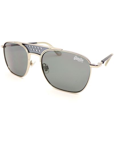 Superdry Trophy Sunglasses Silver With Matte Blue Arms And Grey Cat.3 Lenses 010