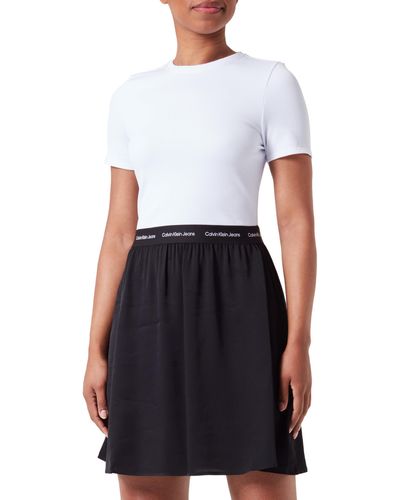Calvin Klein Logo Elastic Short Sleeve Dress J20j223066 Fit & Flare - White