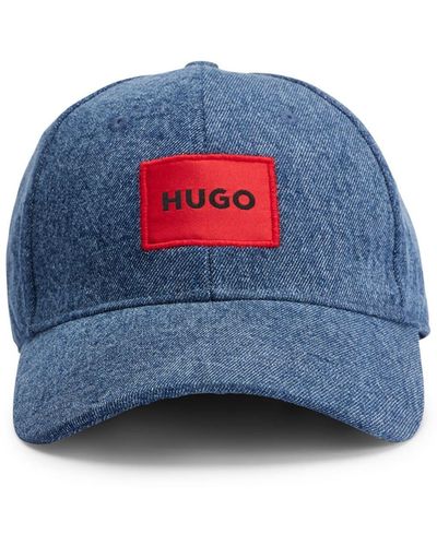 HUGO S Jake-d Cotton-denim Cap With Red Logo Label - Blue