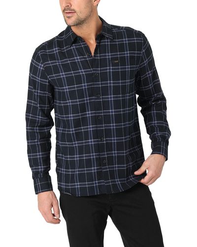 Lee Jeans Allzweck-Langarmhemd mit klassischer Passform Hemd mit Button-Down-Kragen - Blau