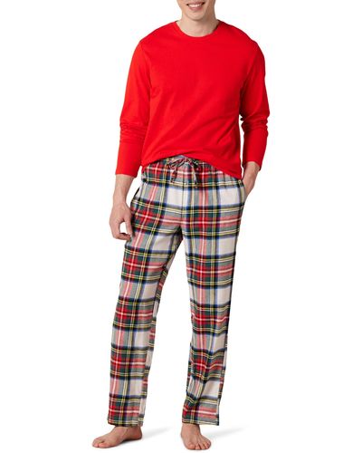 Amazon Essentials Conjunto de Pijama de Camiseta de Franela Hombre - Rojo