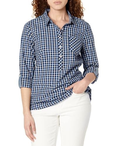 Tommy Hilfiger Blouse Casual Check Roll Tab Long Sleeve - Blue