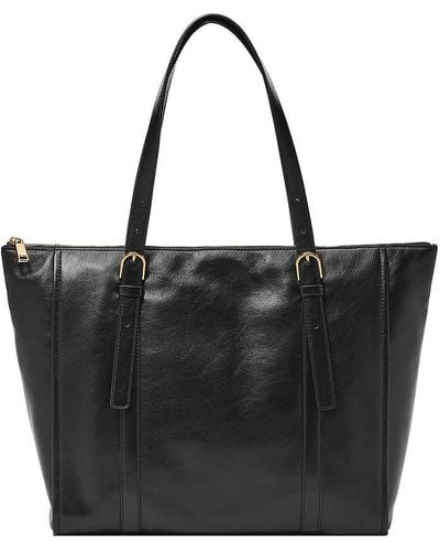 Fossil Carlie Leather Tote Bag Purse Handbag - Black