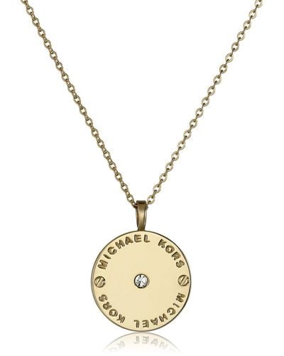 Michael Kors 'heritage' Logo Disc Pendant Necklace Gold/ Clear - Metallic