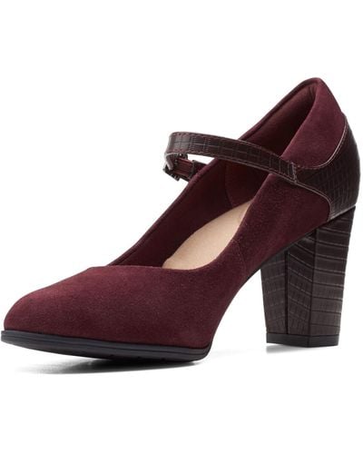 Clarks Alayna Shine-Burgundy Suede/Synthetic Combi-10M Pumps - Lila