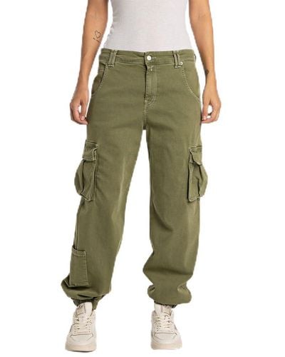 Replay Pantaloni cargo da donna con elasticità - Verde