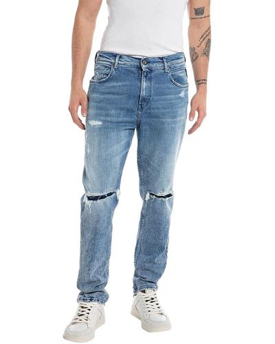 Replay Jeans Sandot Tapered-Fit Broken Edge aus Comfort Denim - Blau