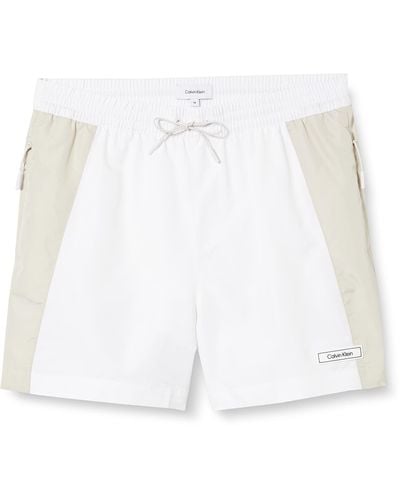 Calvin Klein Pantaloncino da Bagno Uomo Medium Drawstring Lungo - Bianco