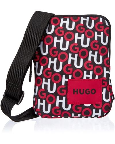 HUGO S Ethon Mn Ns Zip Recycled-material Reporter Bag With Stacked Logos Size One Size - Red